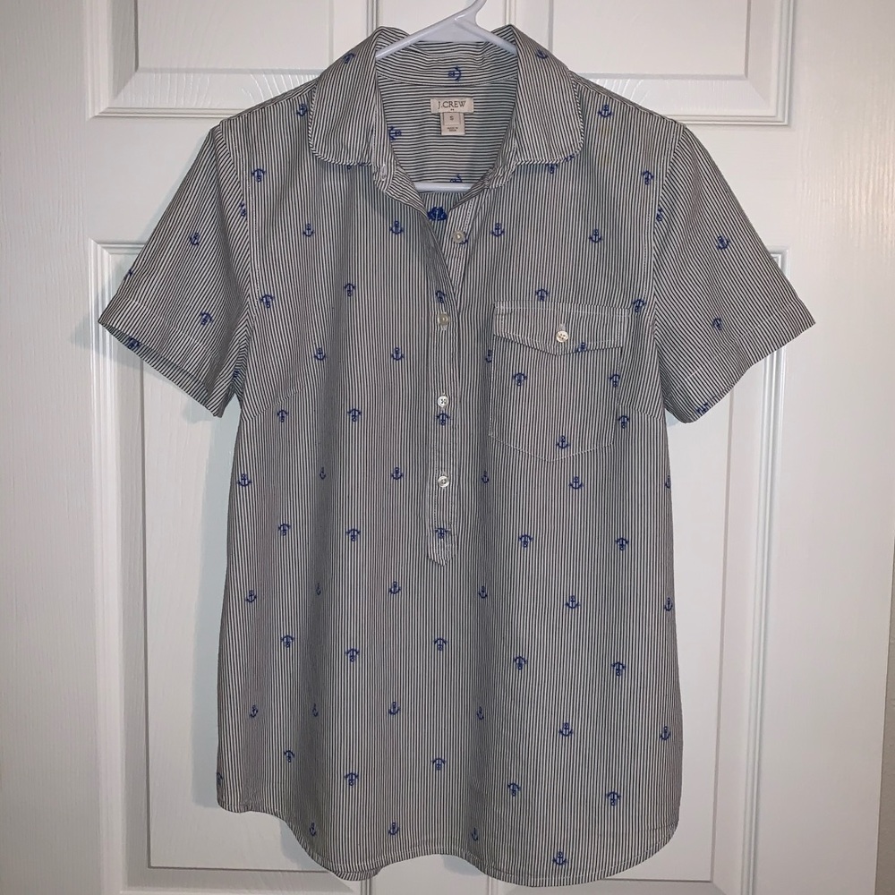 J.Crew Blue & White Striped Shirt with Anchors